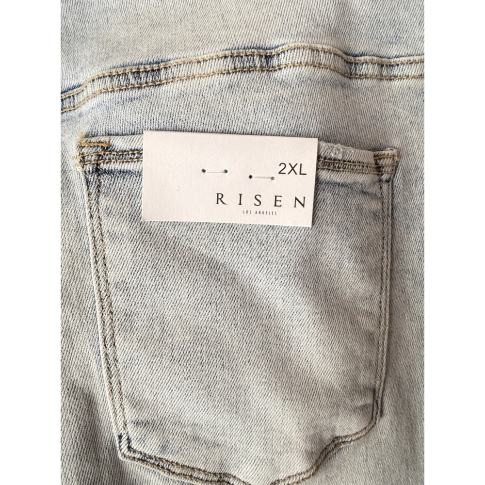 Risen Jeans Light Acid Wash Distressed Cropped Flare Jeans Size 2XL - Picture 4 of 6